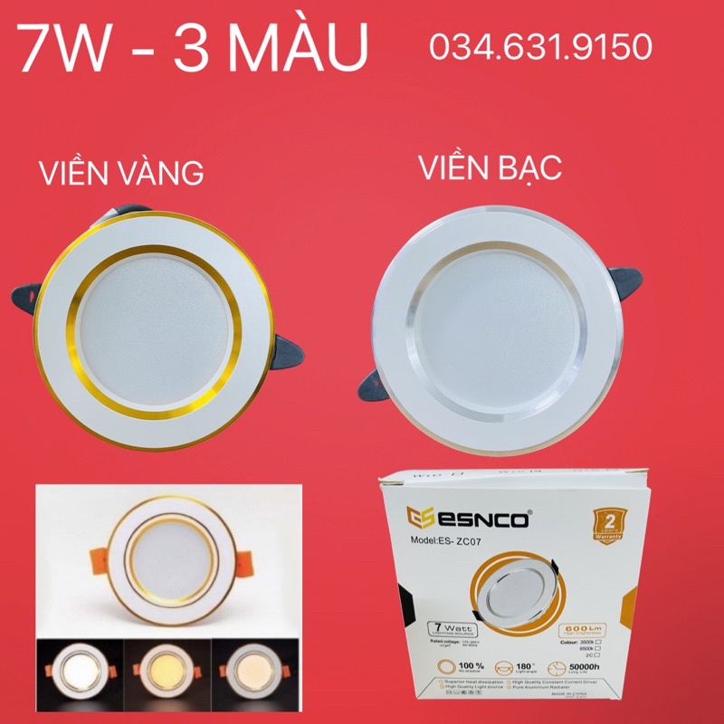 ÂM TRẦN 7W 3 CHẾ ĐỘ MÀU VIỀN VÀNG , VIỀN BẠC ĐẸP CHẤT LƯỢNG
