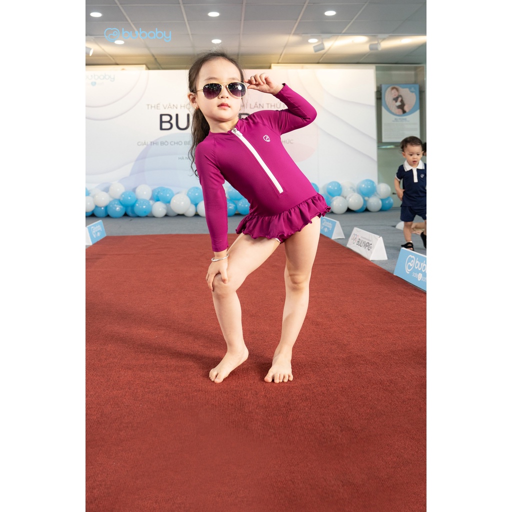 Bộ bơi liền dài tay bé gái Bu Baby Aqua cao cấp chống tia UV
