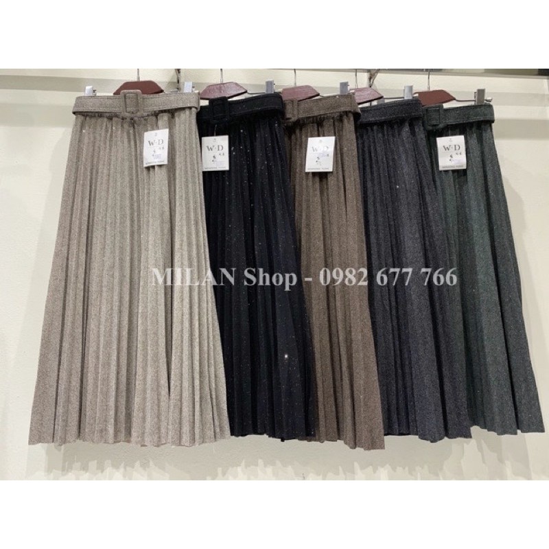 Chân váy dạ dài xếp li kèm đai kim sa & trơn | BigBuy360 - bigbuy360.vn