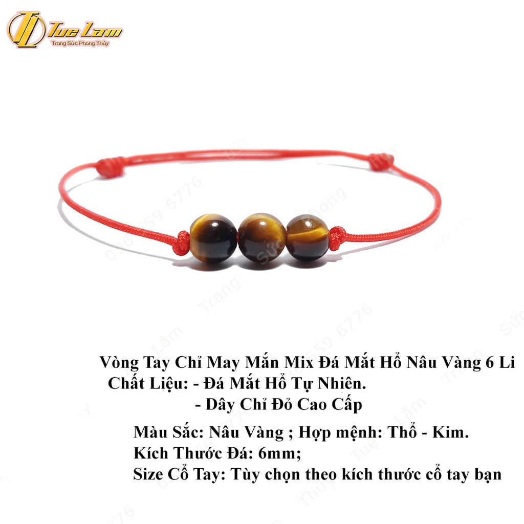 Vòng tay chỉ đỏ may mắn mix hạt nhiều màu size 6 li hợp mệnh bình an - Tuệ Lâm