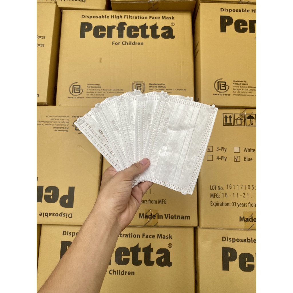 KTYT TRẺ EM - PERFETTA - Khẩu trang y tế cao cấp 3 lớp kháng khuẩn (35 cái/hộp)
