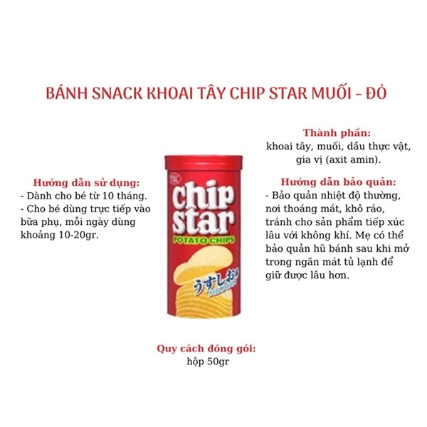 [ăn dặm]Khoai Tây Chiên Chip Star Nhật Bản YBC Đủ Vị Cho Bé Hộp 50g
