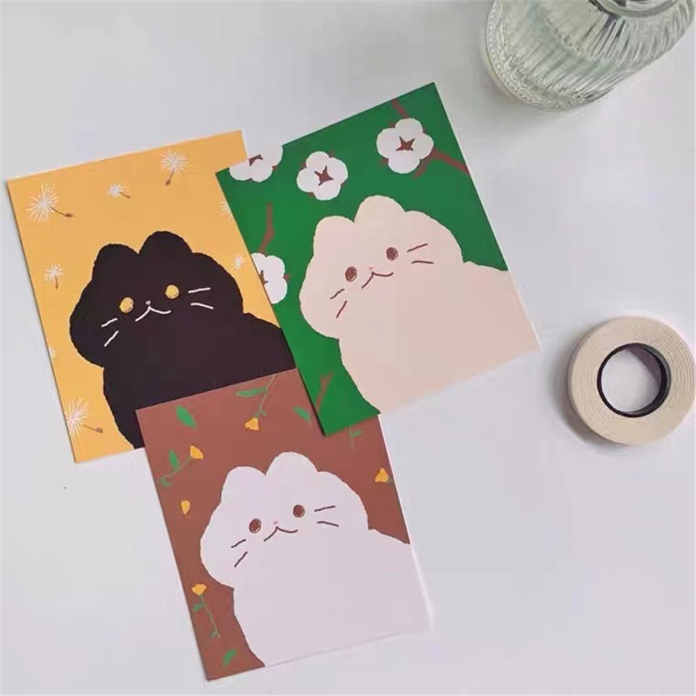 Cod In Stock New 3Pcs Cute Color Lazy Cat Flower Card Postcard INS Wall Decoration Small Poster Healing Girl