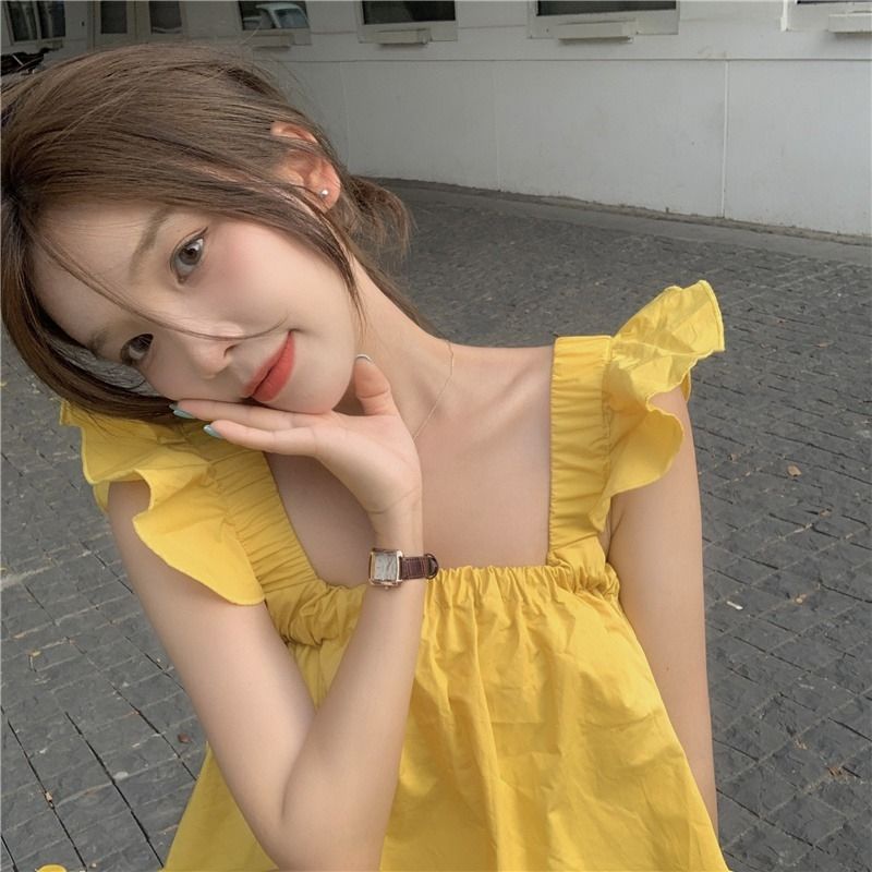 Áo hai dây cổ vuông dáng rộng thời trang dành cho nữ