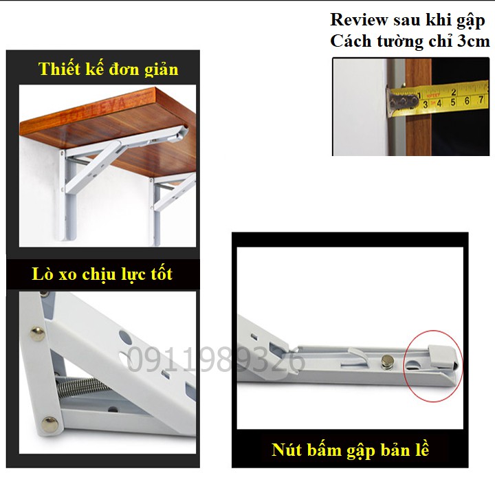 Bộ 2 bản lề gấp cho bàn treo tường tải trọng 40kg