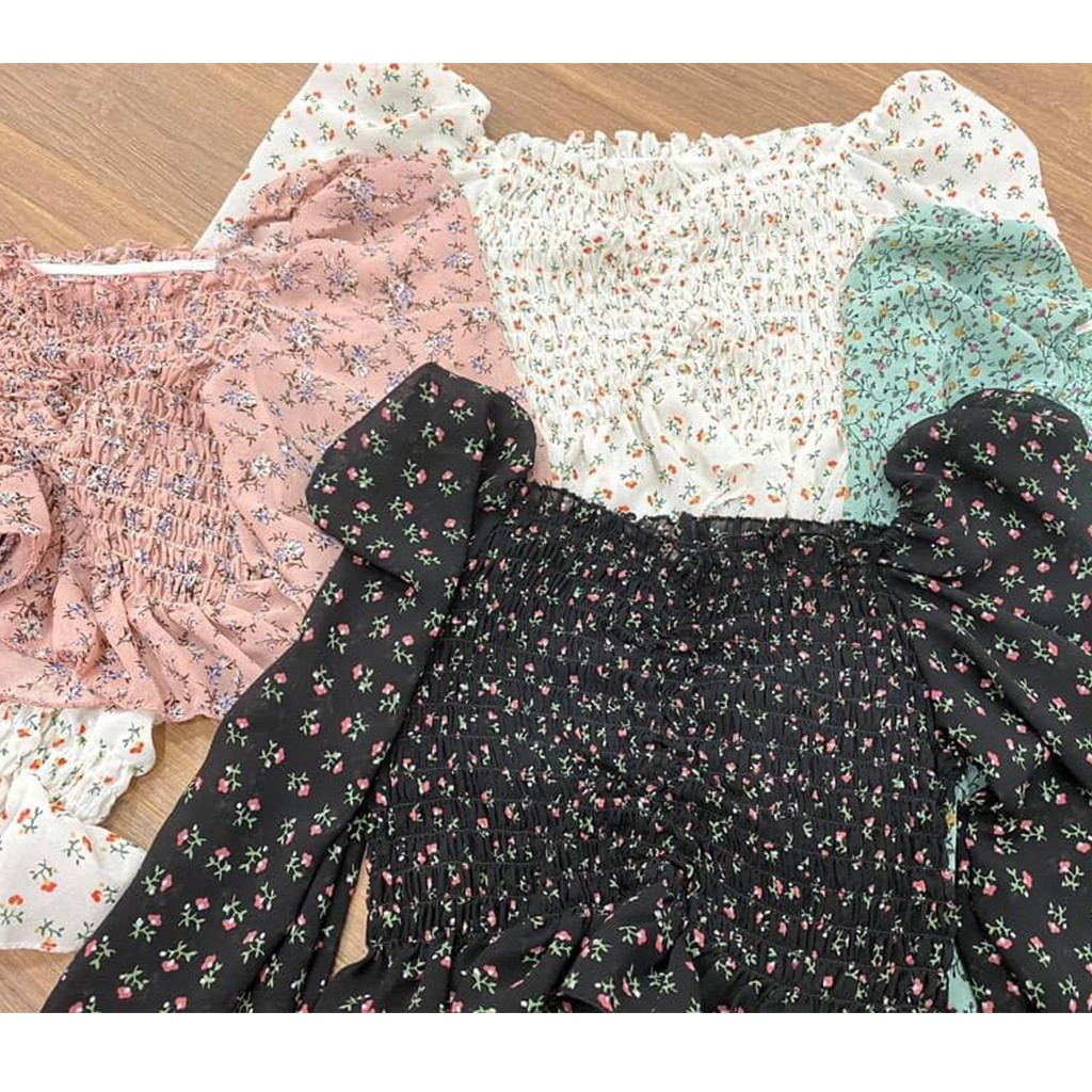 Áo voan Crotop dây rút hoa nhí HOT HIT siêu đẹp chakovet CKA841, siêu xinh kiểu áo ulzzang nhún ngực cá tính