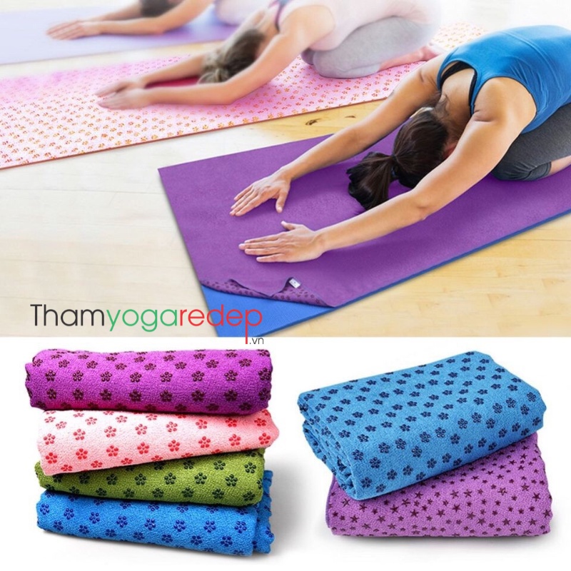 KHĂN TRẢI THẢM YOGA HẠT CAO SU NON Siêu bền (tặng túi đựng)