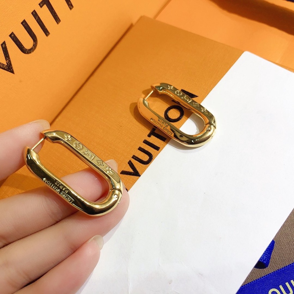 LOUIS VUITTON Khuyên Tai Tròn Bằng Thép Titan In Logo LV Thời Trang