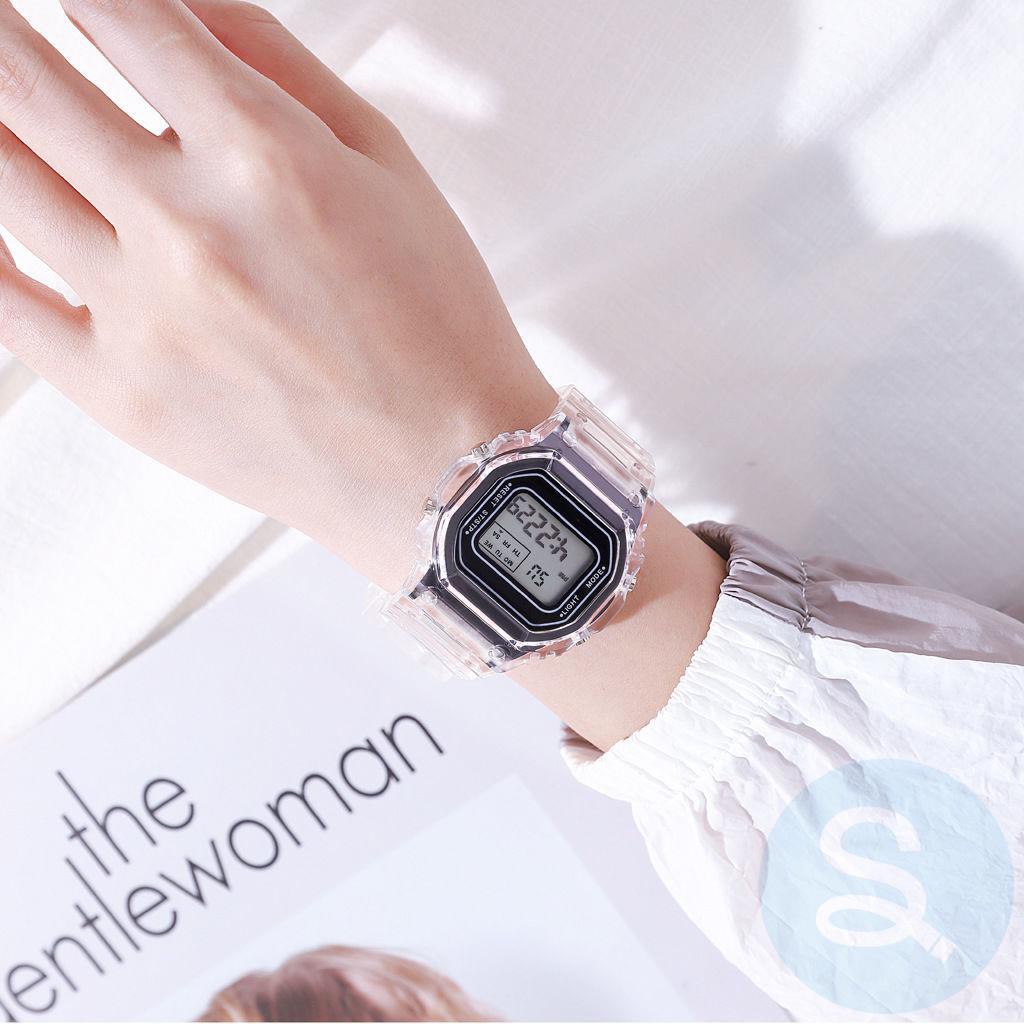 ◆○✿Unicorn ins wind electronic watch female student Korean version of simple waterproof luminous square transparent matcha green couple watch