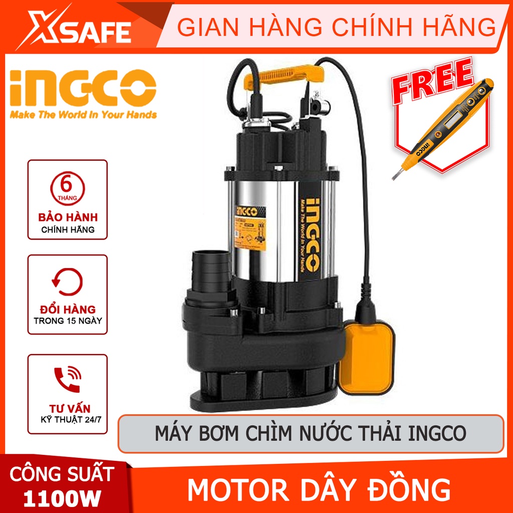 Máy bơm chìm nước thải INGCO SPDS11008 Máy bơm nước thải Điện áp 220-240V ~ 50Hz Công suất đầu vào 1100W(1.5HP)