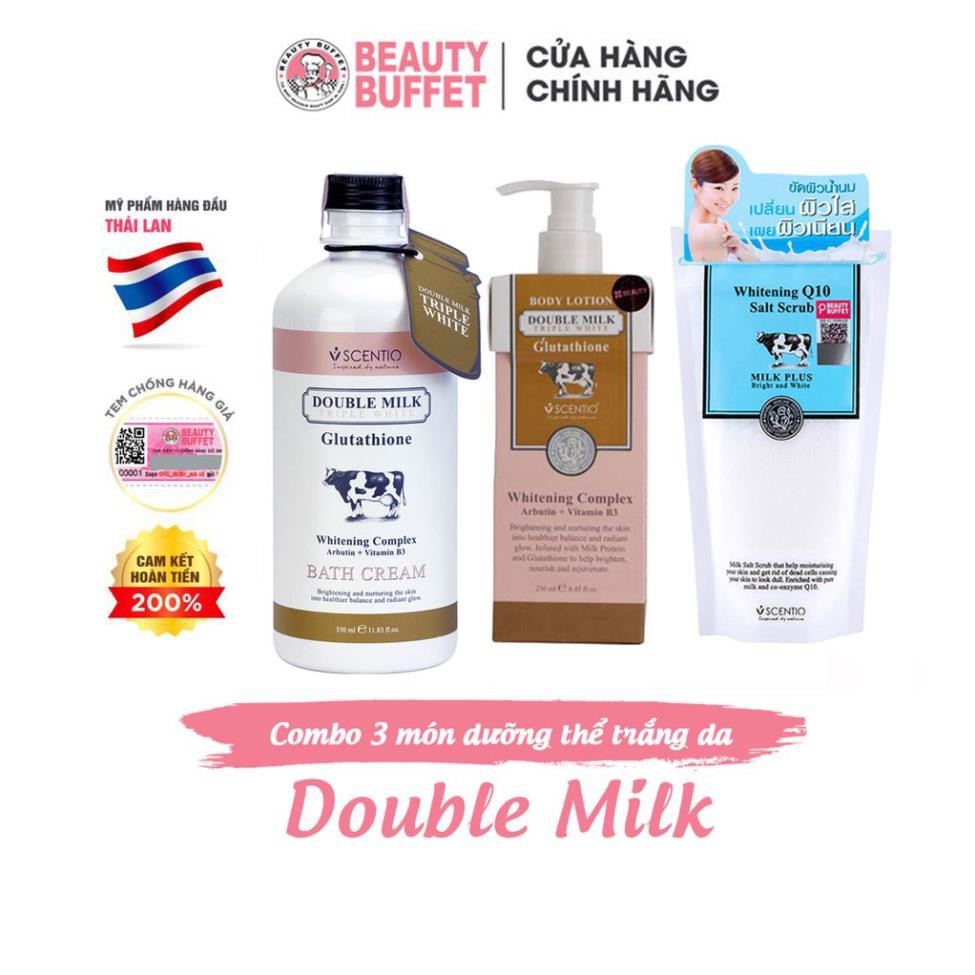 Combo Sữa tắm 350ml và Dưỡng thể trắng da 250ml Scentio Double Milk Triple White + Tặng muối tắm trị giá 99k