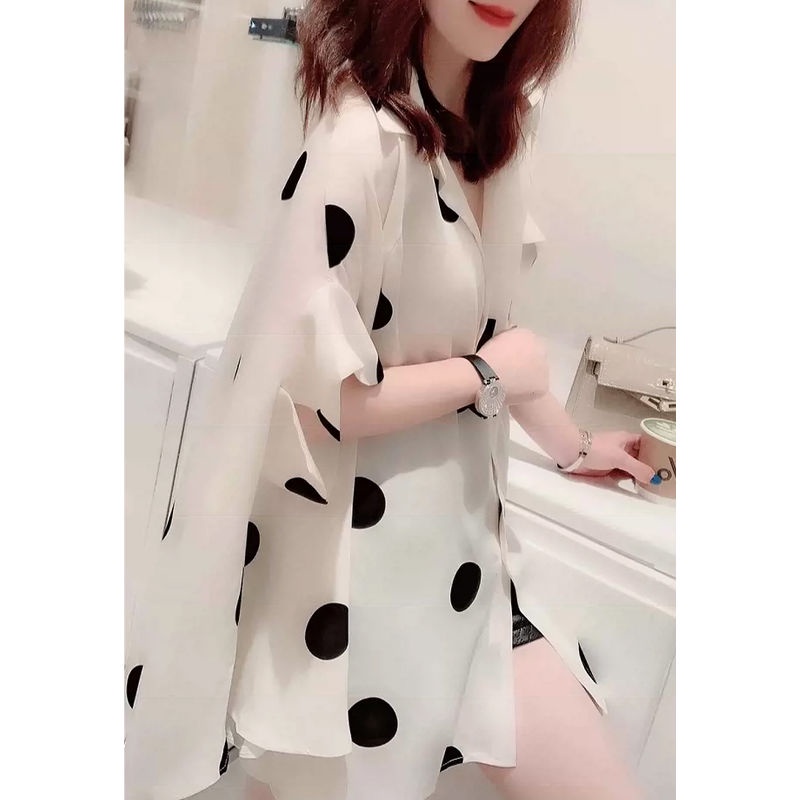 Áo Sơ Mi Chiffon Tay Ngắn Dáng Rộng Họa Tiết Chấm Bi Thời Trang Mùa Hè 2022 Mới