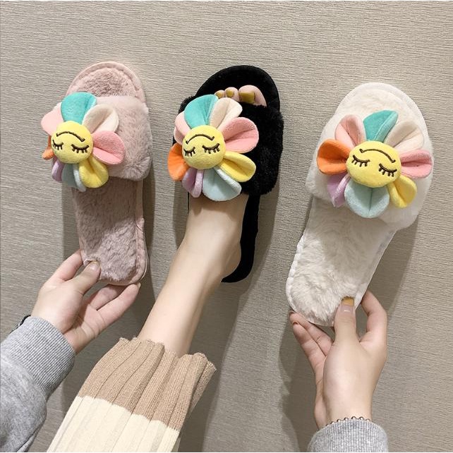 Dép lông thỏ đi trong nhà, quai ngang dạng bánh mì, đi ấm chân vào mùa đông