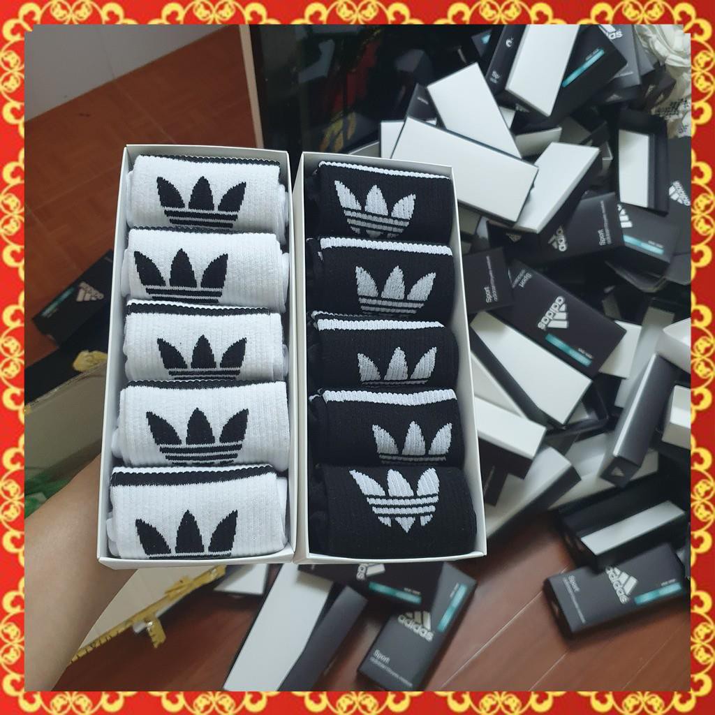 Hộp 5 Đôi Tất Adidas 3 Sọc Siêu Dài, Vớ Thể Thao Hàng Xuất Dư Cao Cấp Làm Quà Tặng - Bán Buôn Bán Lẻ