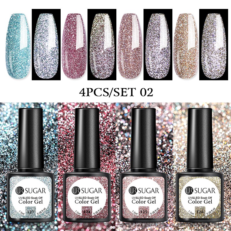 Set 4 lọ gel kim tuyến UR SUGAR lấp lánh trang trí móng tay
