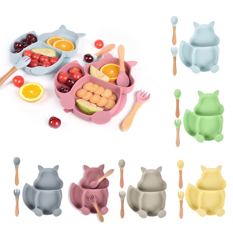 Bộ Tô Muỗng Nĩa Bằng Silicone Hình Chú Sóc Đáng Yêu Cho Bé