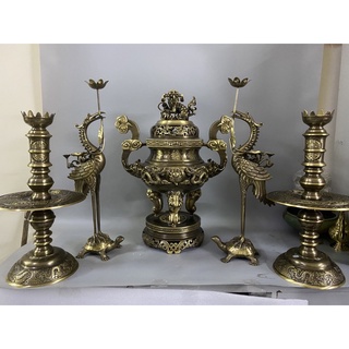 Bộ đỉnh thờ  1lư thờ rồng ngũ sự song long hàng đúc thủ công 50cm. Bộ đồ thờ đỉnh đồng thờ cúng cao 50cm.