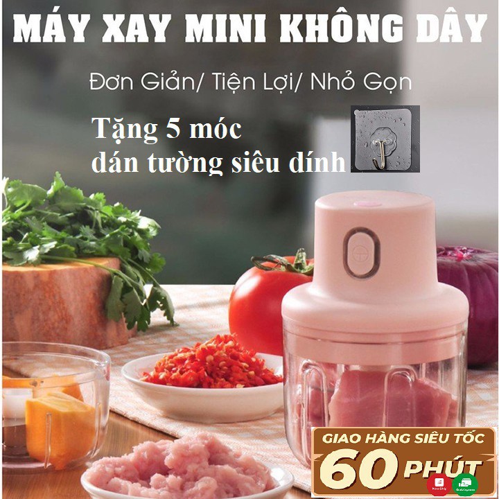 Máy Xay Đa Năng, Máy Xay Tỏi Ớt Mini Cầm Tay  Sạc Pin Nhỏ Gọn Dung Tích 250ml