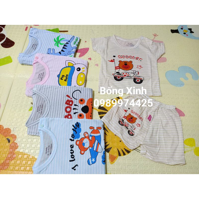 Bộ cotton cộc tay kẻ cài vai nhiều mẫu cho bé