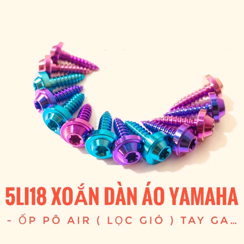 (Chuẩn GR5) Ốc titan 5li18 ren xoắn dàn áo xe yamaha và ốp lọc gió xe tay ga