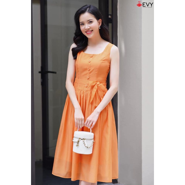 Đầm váy nữ hai dây bẹ to màu sắc cam & xanh chào hè sang chảnh giúp nàng nổi bật dạo phố, dự tiệc, đi biển