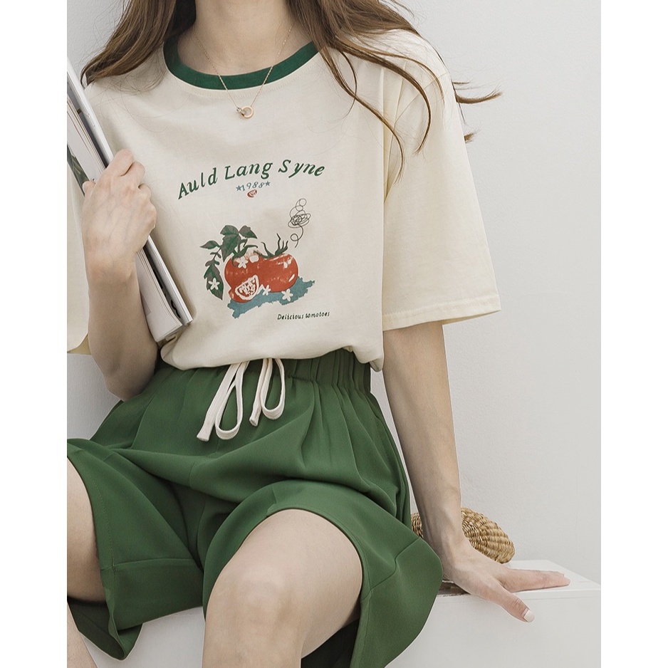 Áo Thun Dáng Rộng Cổ Tròn Ngắn Tay In Hình Phong Cách Cổ Điển Thời Trang Mùa Hè 52618