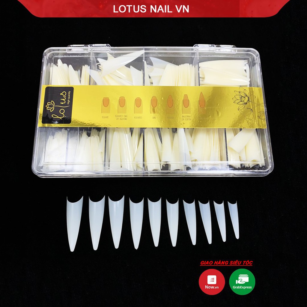 Móng tip, móng nối nhọn dài nhám sẵn Lotus cao cấp hộp 500 móng đủ size từ 0-9
