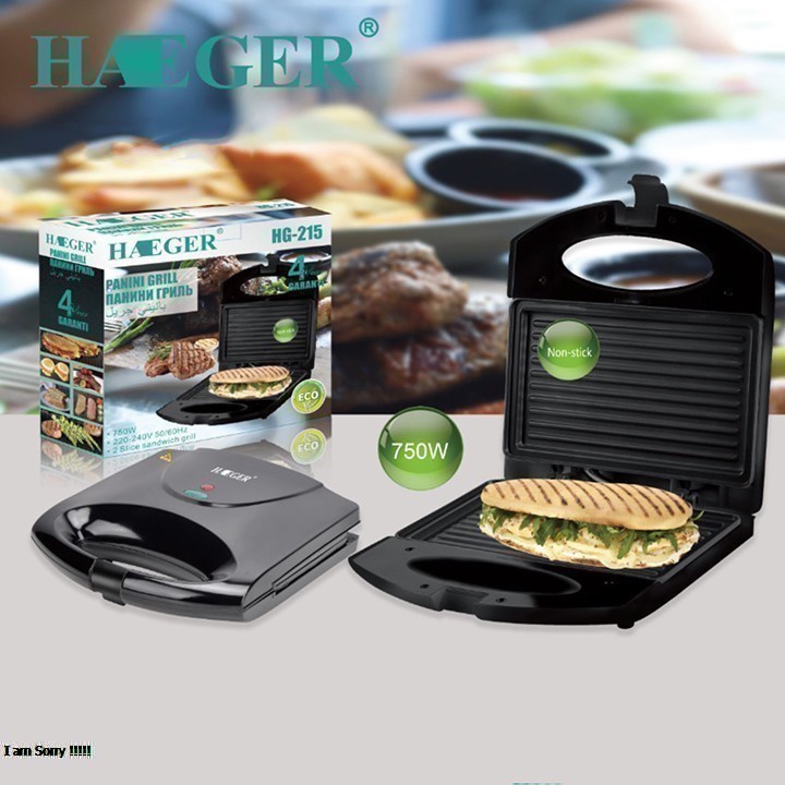 Máy Nướng Bánh Mì, Kẹp Bánh Sandwich Chính Hãng HAEGER 750W