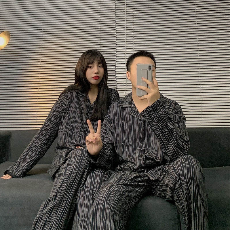 Set đồ ngủ tay dài in hình chuột Mickey dễ thương thời trang thu đông cho cặp đôi T6lD