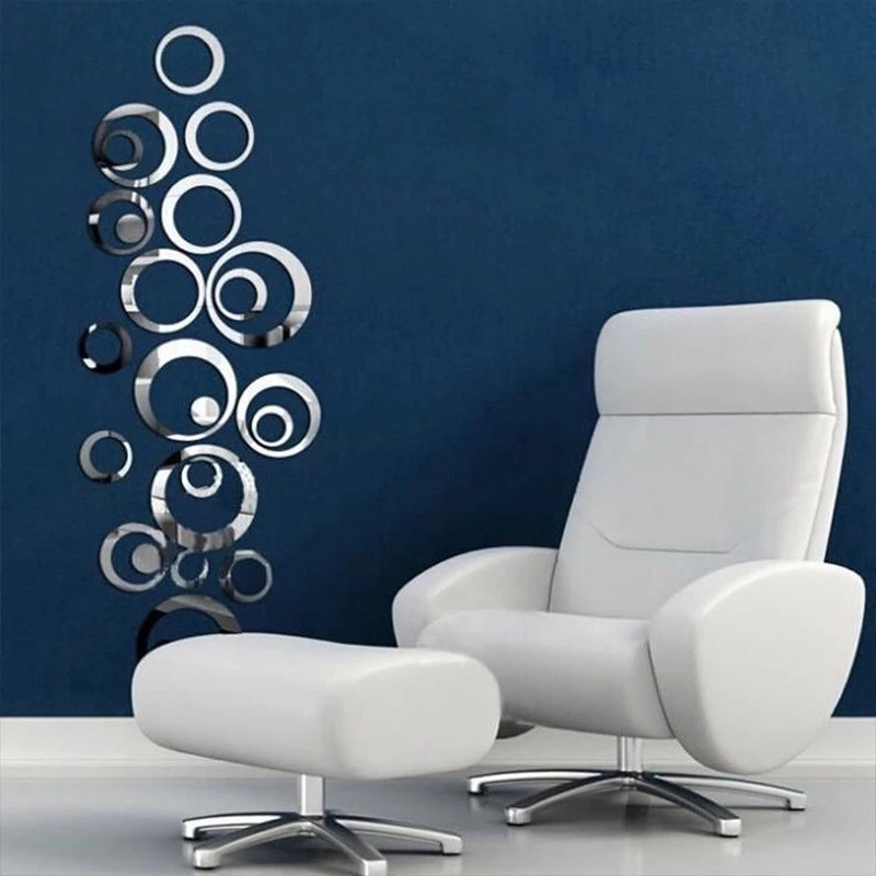 Set 6 miếng dán dạng gương trang trí tường bằng acrylic 3d hình tròn dùng trang trí nội thất