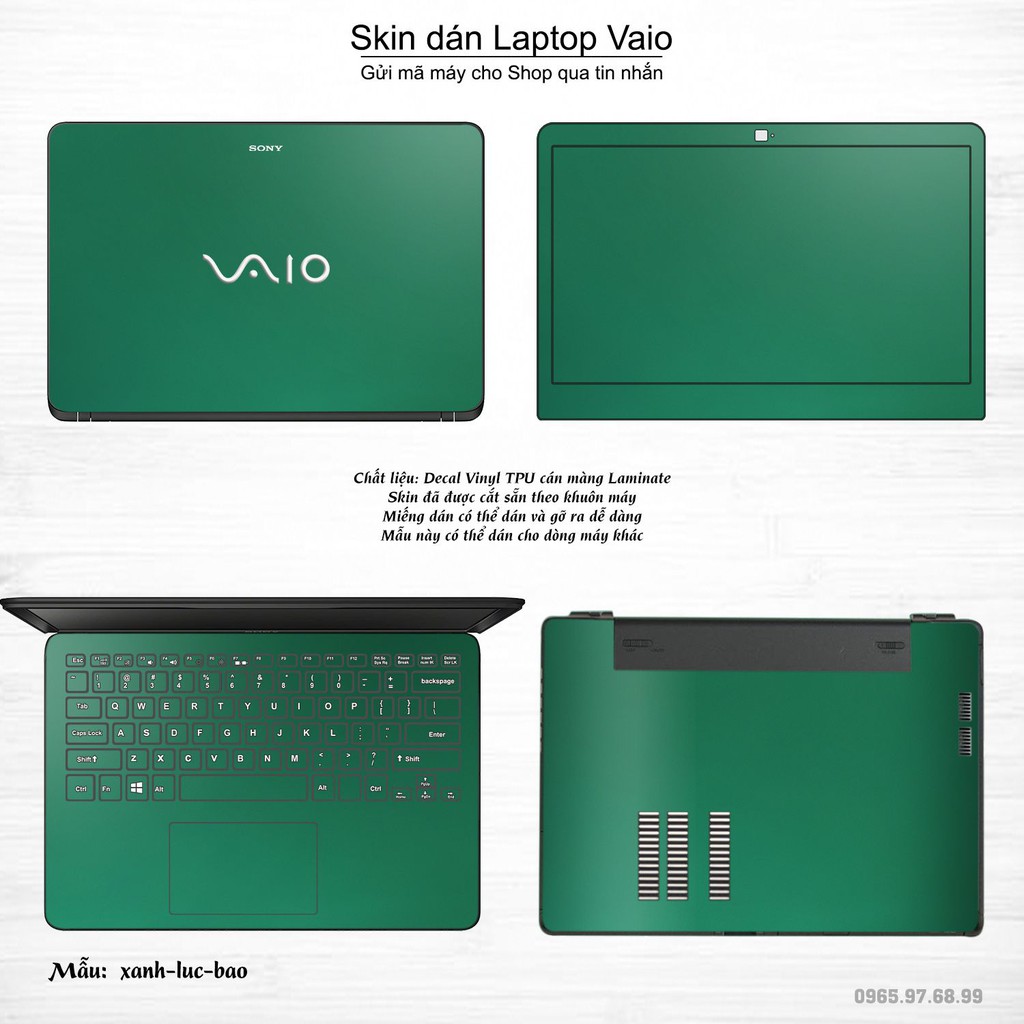 Skin dán Laptop Sony Vaio màu xanh lục bảo (inbox mã máy cho Shop)