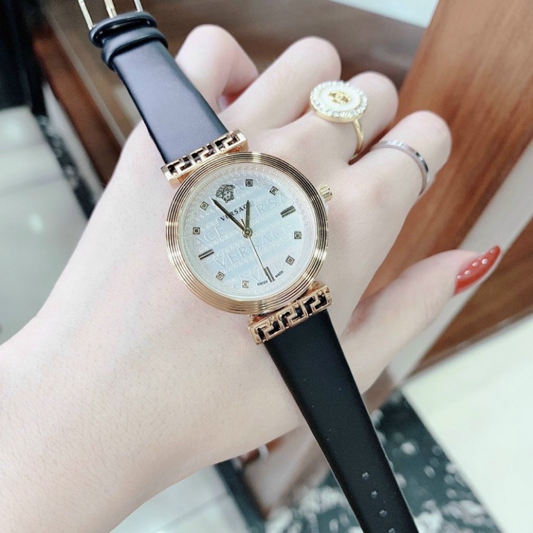 đồng hồ thời trang nữ đẹp VERSACE đeo tay  dây da cao cấp chống nước chống xước mặt tròn mạ vàng trẻ trung sành điệu | BigBuy360 - bigbuy360.vn
