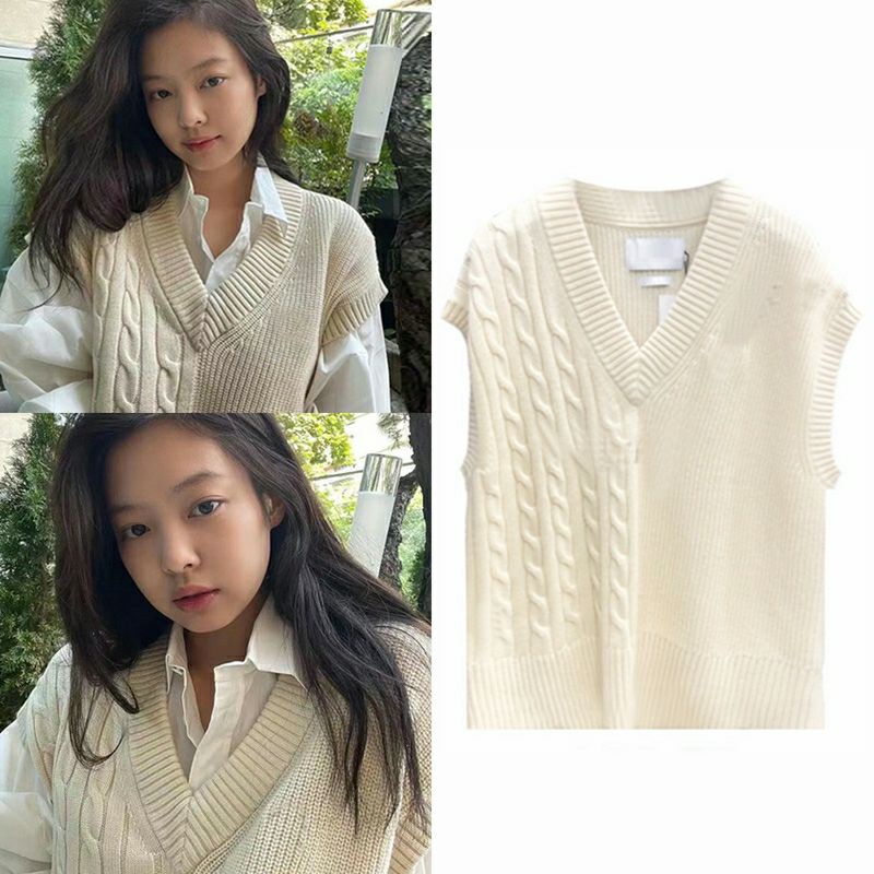< Cheap moment Idol Kpop > Áo gile len có bán áo sơ mi phong cách Kim Jennie Blackpink