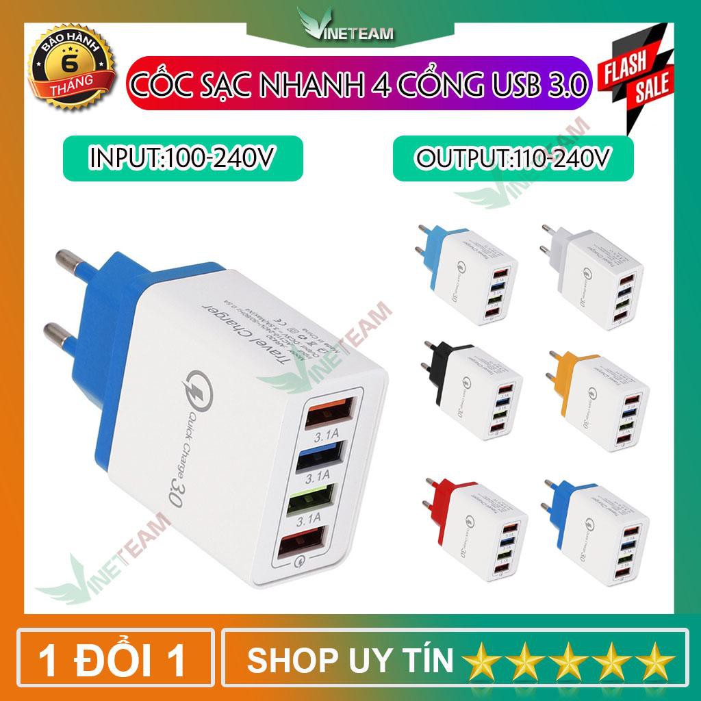 Củ Sạc Nhanh Quick Charge 3.0 công suất 18w ba cổng Cốc Sạc Nhanh