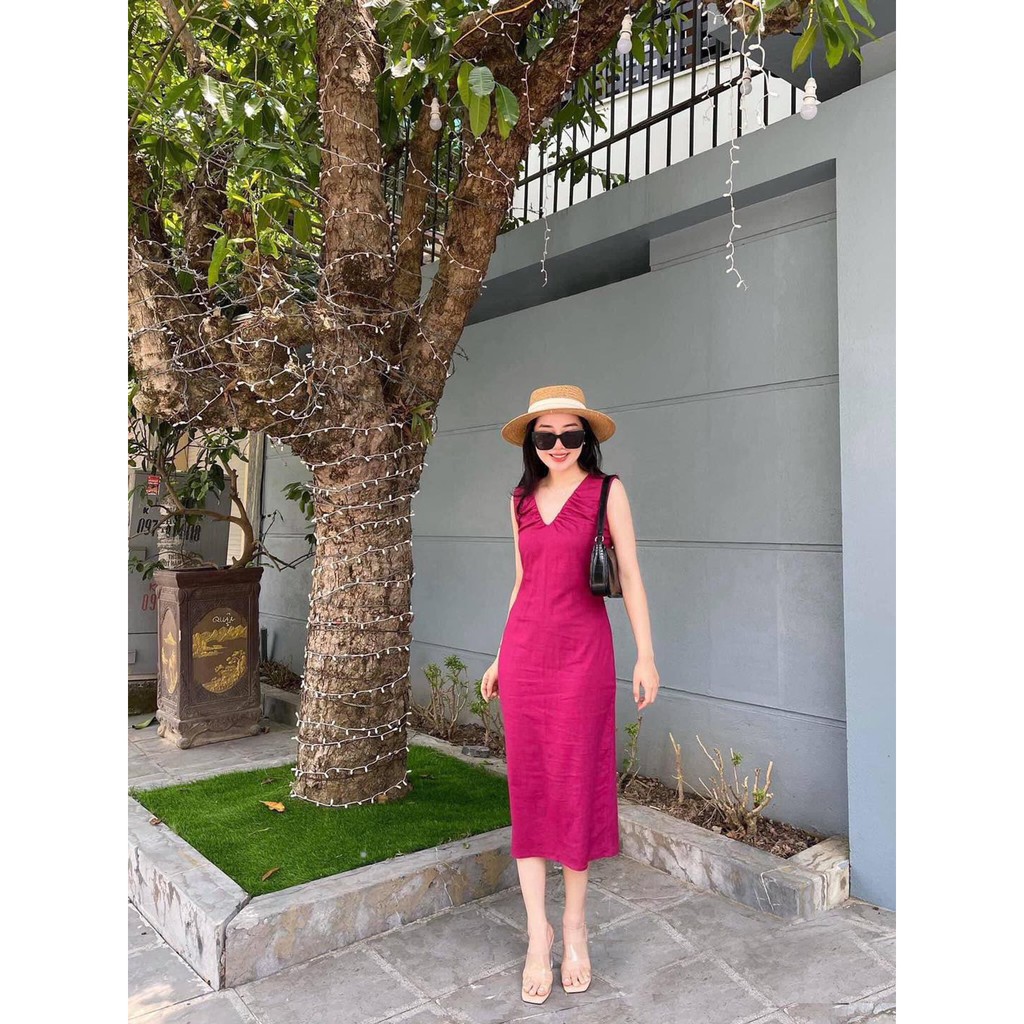 Đầm midi đũi Hamistore V292