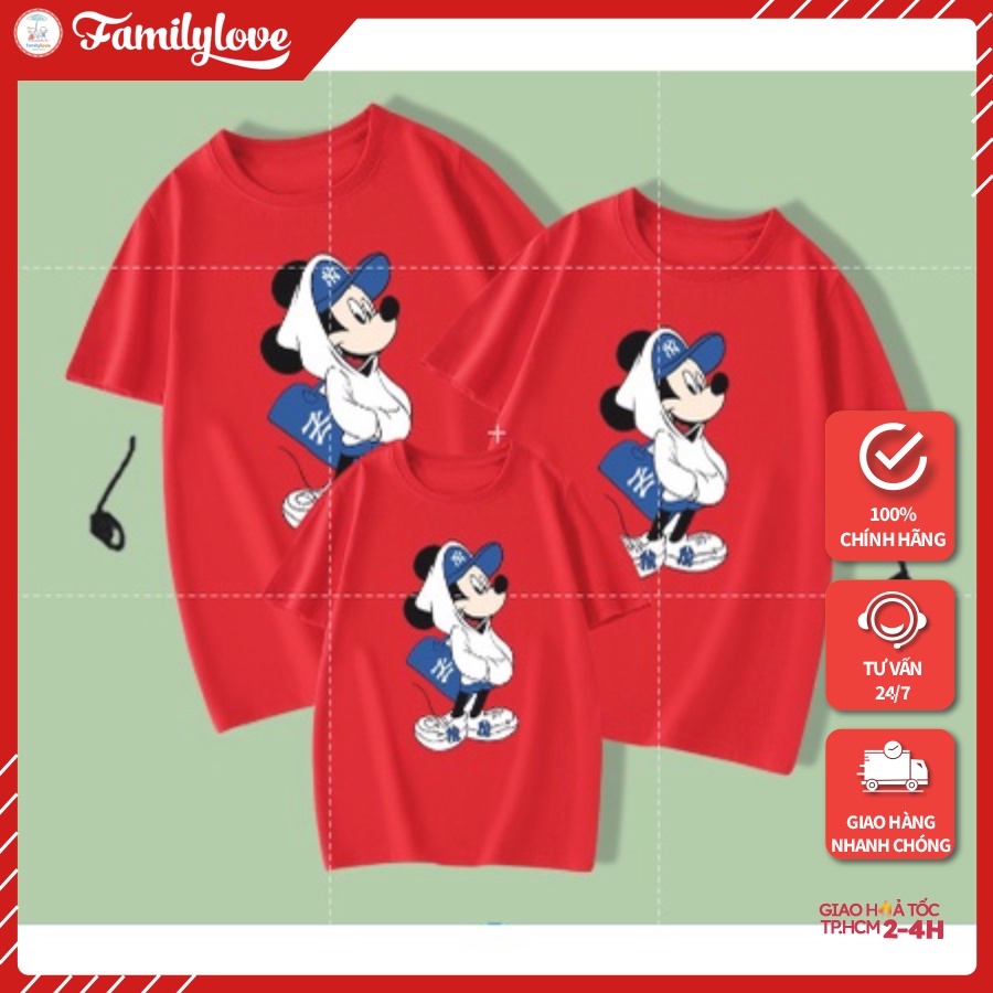 Áo gia đình Familylove - Mẫu Áo Đồng phục gia đình Họa Tiết Chuột Mickey Đáng Yêu chất liệu cotton 100% co giãn