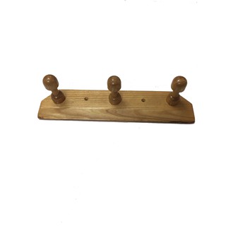 Giá treo đồ bằng gỗ gắn tường, loại ngắn màu nâu nhạt.