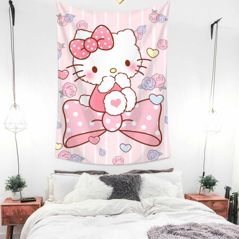 Tranh vải treo tường trang trí phòng in hình mèo Hello Kitty