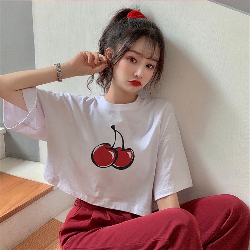 [Mã FAMAYWA2 giảm 10K đơn 50K] Áo Croptop Nữ / Áo Croptop Tay Lỡ Cherry / Áo Croptop Kiểu Form Rộng ACR01