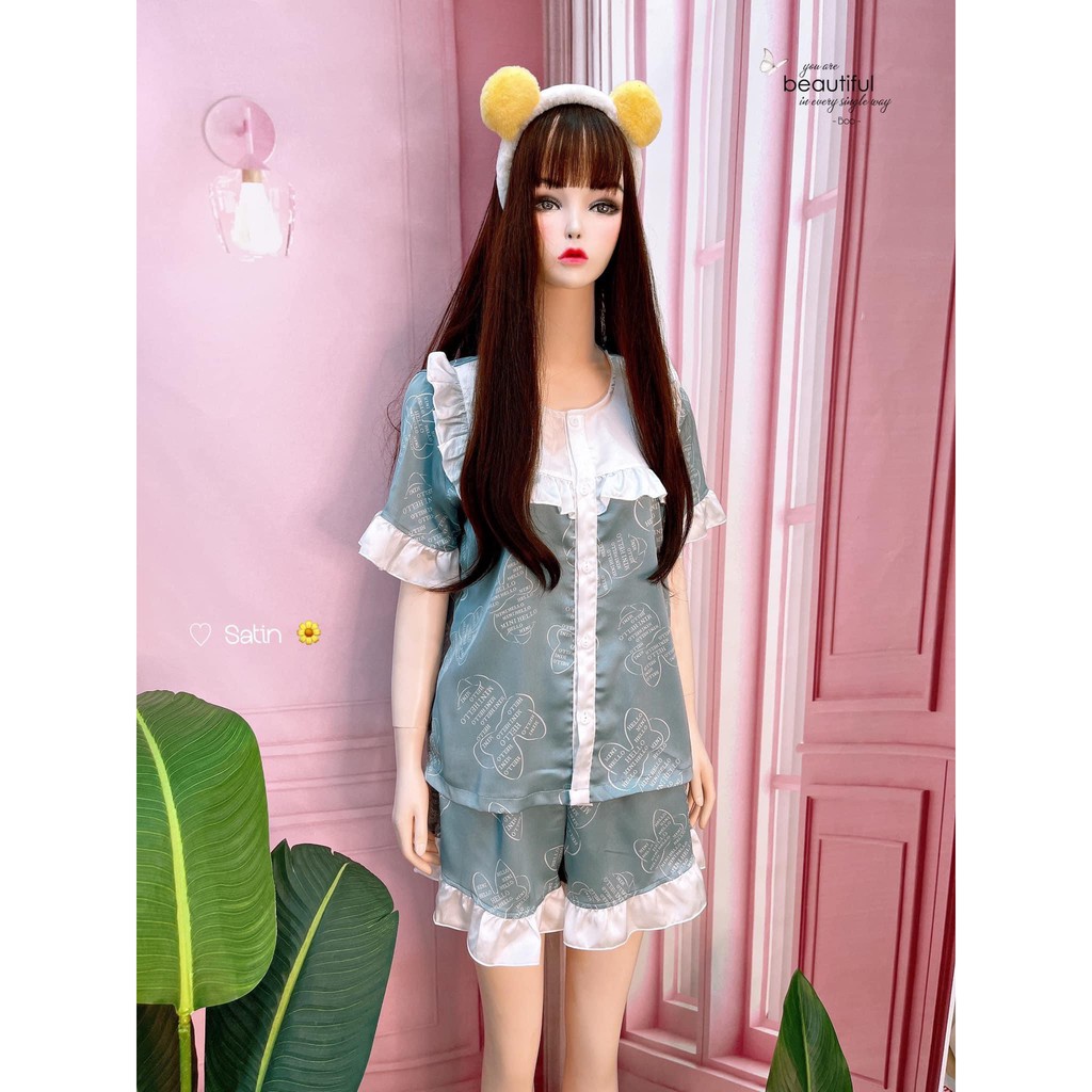 Bộ ngủ lụa nữ pijama 🌺 đồ bộ mặc nhà cute chất satin cao cấp mềm mịn mát, đùi bèo tiểu thư siêu xinh -DB003 LANA QUEEN