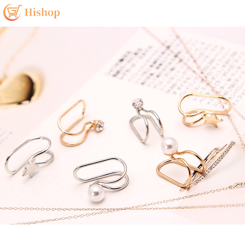 Khuyên vành tai Hishop đính hạt ngọc trai/pha lê phong cách Hàn Quốc thời trang cho nữ