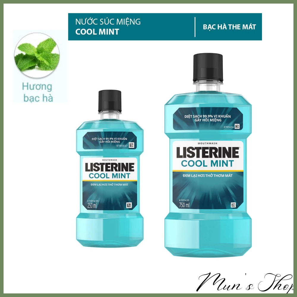 Nước súc miệng Listerine Cool Mint 750ml - nước xúc miệng Listerine màu xanh ngọc 250ml