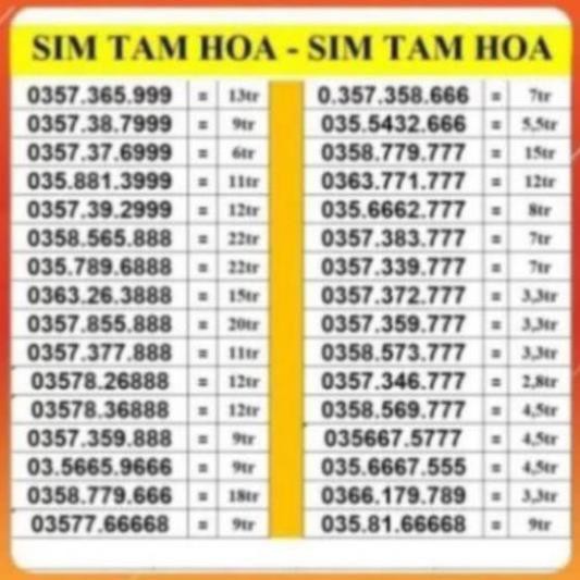 SIM TAM HOA 999 888 777 666 VIETTEL TRẢ TRƯỚC