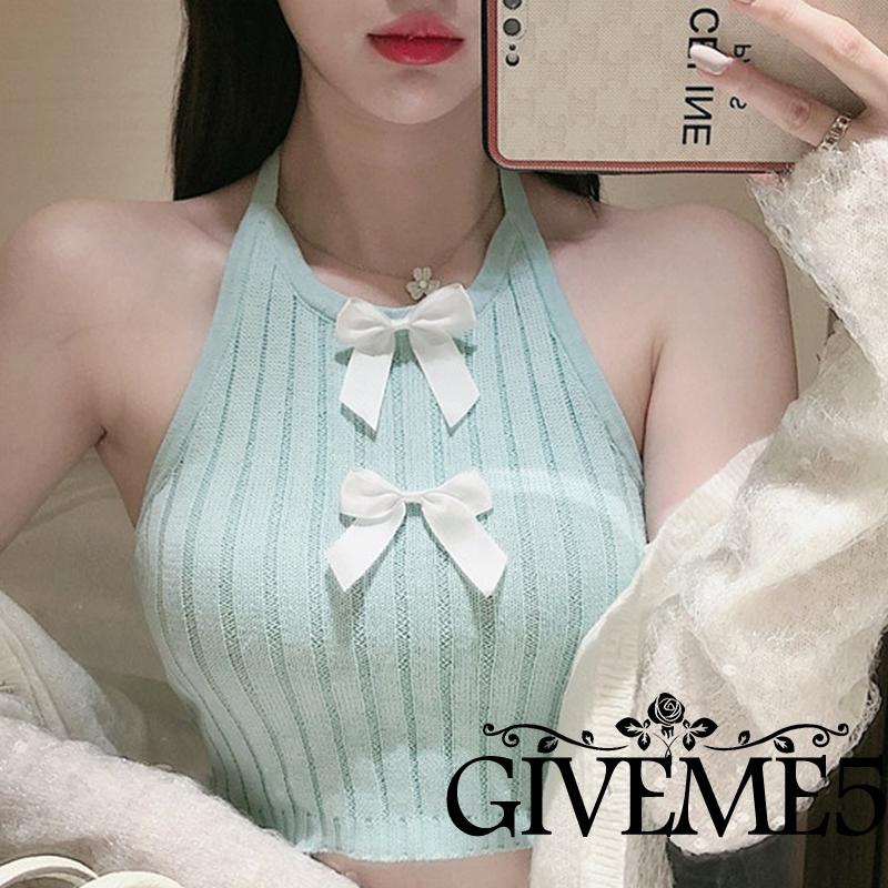 Áo dệt kim cổ yếm hở lưng thắt nơ thời trang mùa hè cho nữ