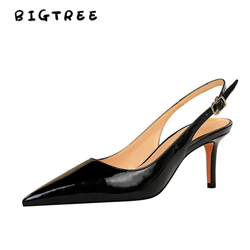 Giày cao gót BIGTREE 8999-1 gót 7cm mũi nhọn dây da bóng sành điệu kích thước lớn cho nữ