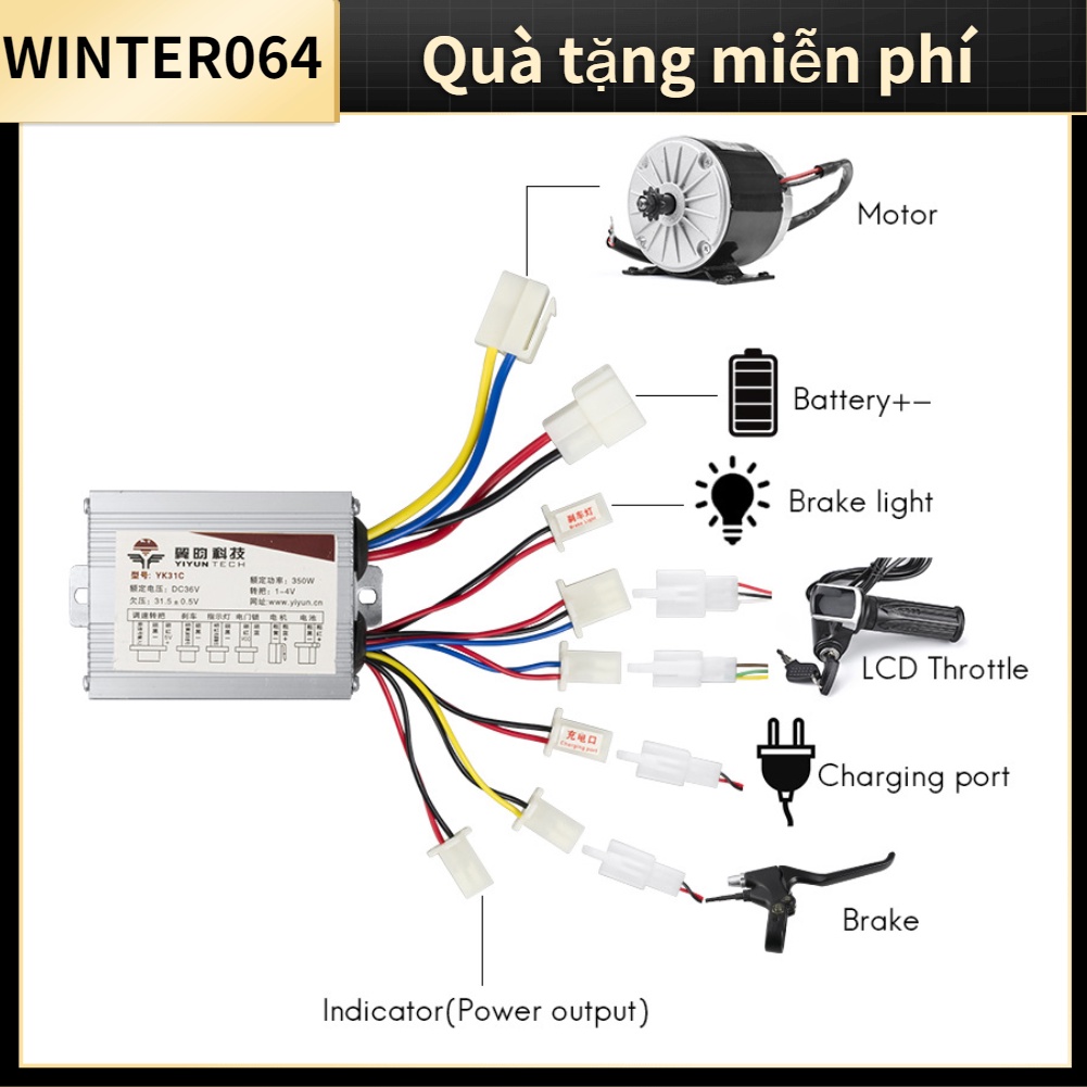 YK31 24V 350W Bộ điều khiển xe tay ga điện DC chải động cơ vẽ bằng dây Winter064