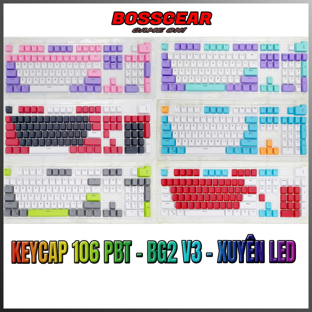 Bộ Keycap PBT 106 BG2-v3 Phím Double Shot Xuyên LED ( OEM Profile, Ansi layout )