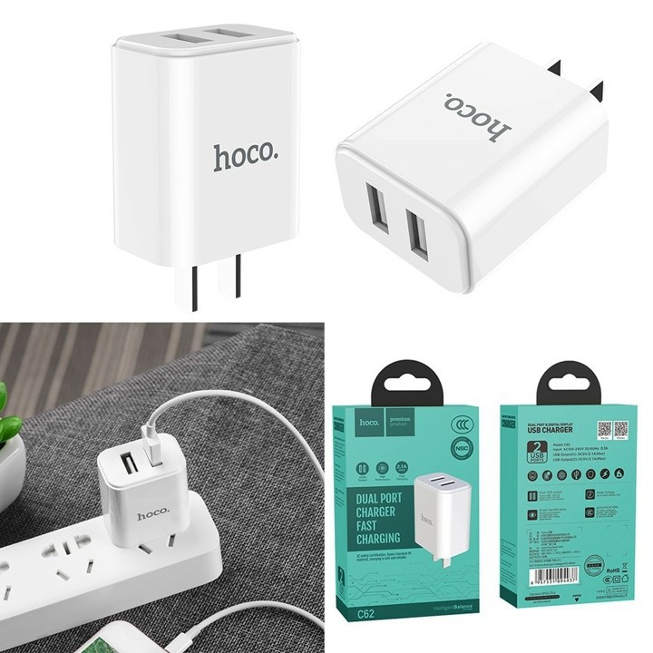 [FREESHIP] BỘ CÁP SẠC SIÊU NHANH - Củ Sạc Nhanh 2 Cổng Hoco C62 Và Cáp Micro USB - PHỤ KIỆN CÔNG NGHỆ HÀ NỘI