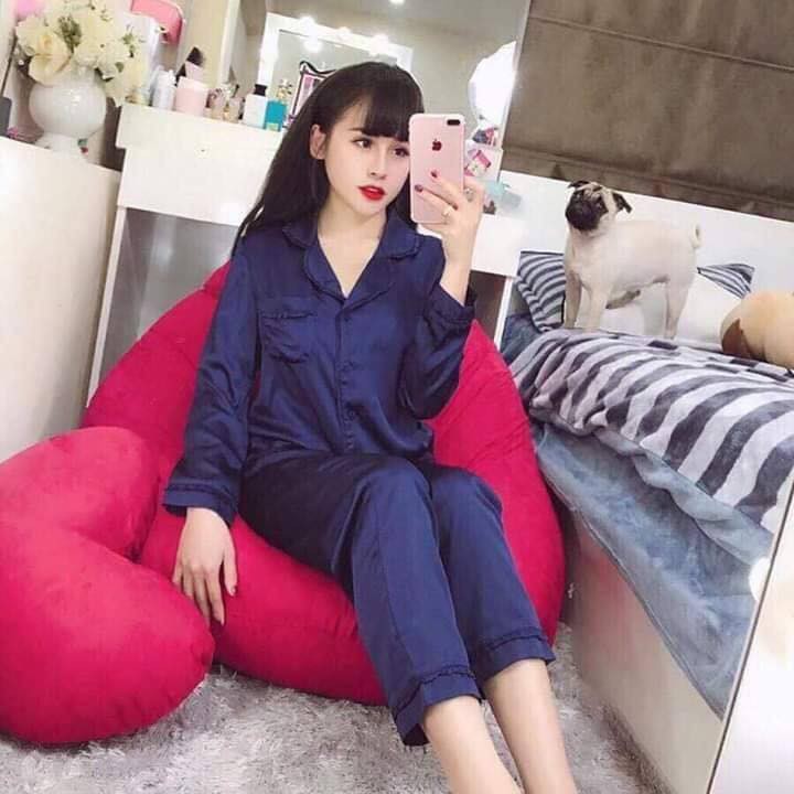 Bộ PIJAMA Phi Lụa Bèo Nhún Tay Dài Quần Dài - HÌNH THẬT 100%