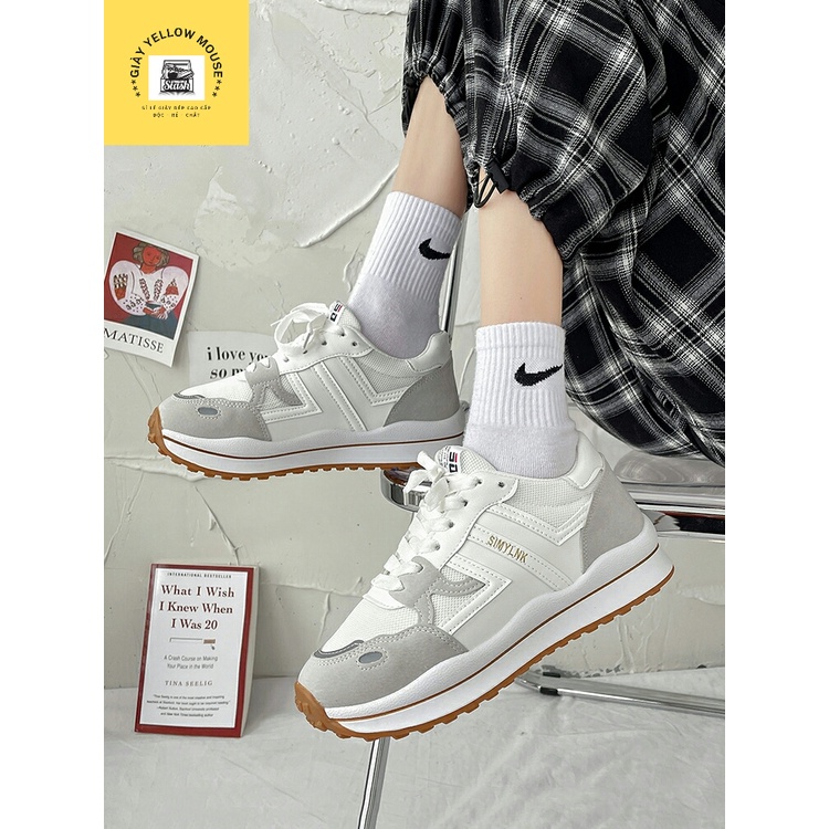 Giày thể thao sneaker nữ SE phong cách ULZZANG cổ thấp vải thoáng khí đế độn tôn dáng phối 2 SỌC màu trắng xám